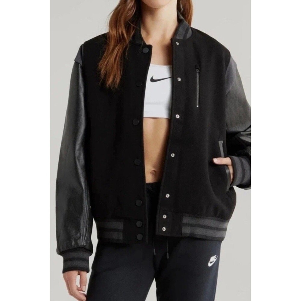 Nike Sportswear Oversized Wool Leather Destroyer Jacket Women’s XXL Black FN3672